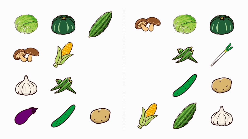 片方だけ探し 第3問 野菜